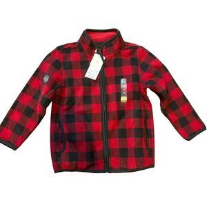 Uniqlo Buffalo Plaid Flannel Jacket Boys Size 3-4 Red Black Full Zip Outerwear